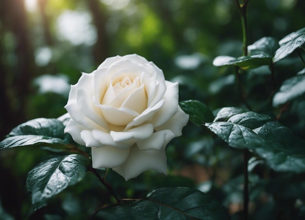 Um jardim de rosas brancas