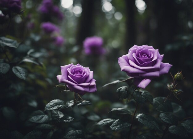 Um jardim de rosas roxas