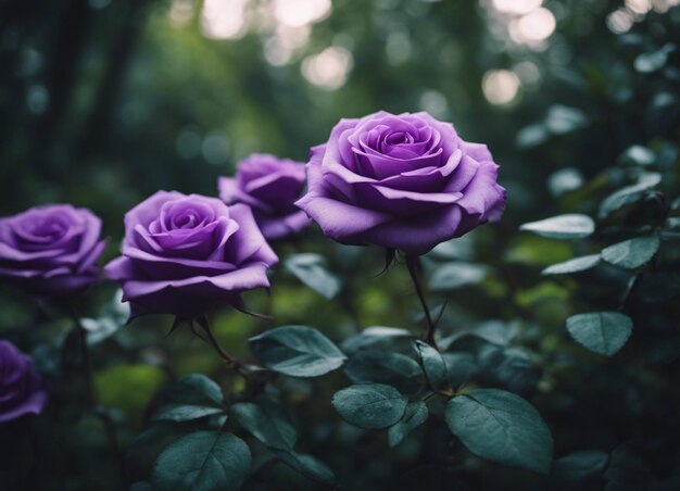 Um jardim de rosas roxas