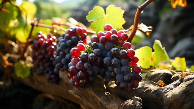 um jardim de uvas e uvas penduradas no ramo