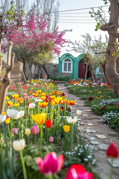 um jardim que ganha vida na primavera para o Nowruz