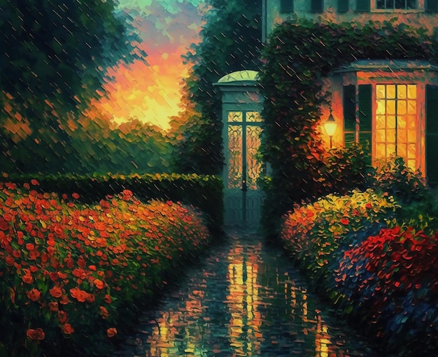 Um jardim tranquilo no estilo da aquarela.