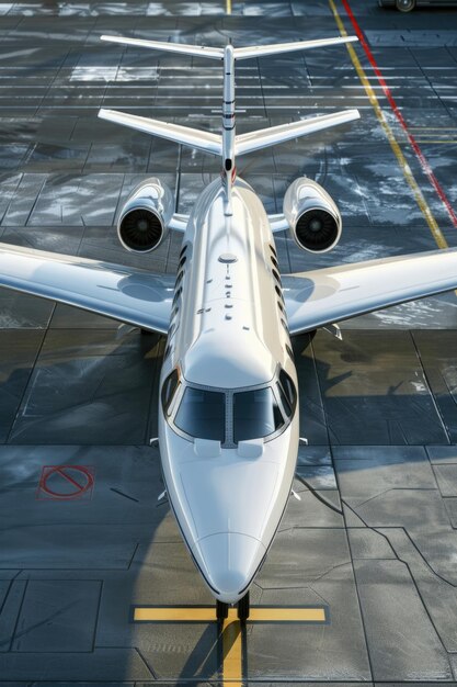 Foto um jato branco estacionado na pista do aeroporto adequado para promoções da indústria de viagens