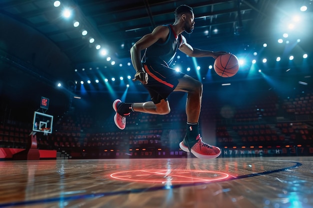 Um jogador de basquete monitorando a altura do salto com uma IA gerativa