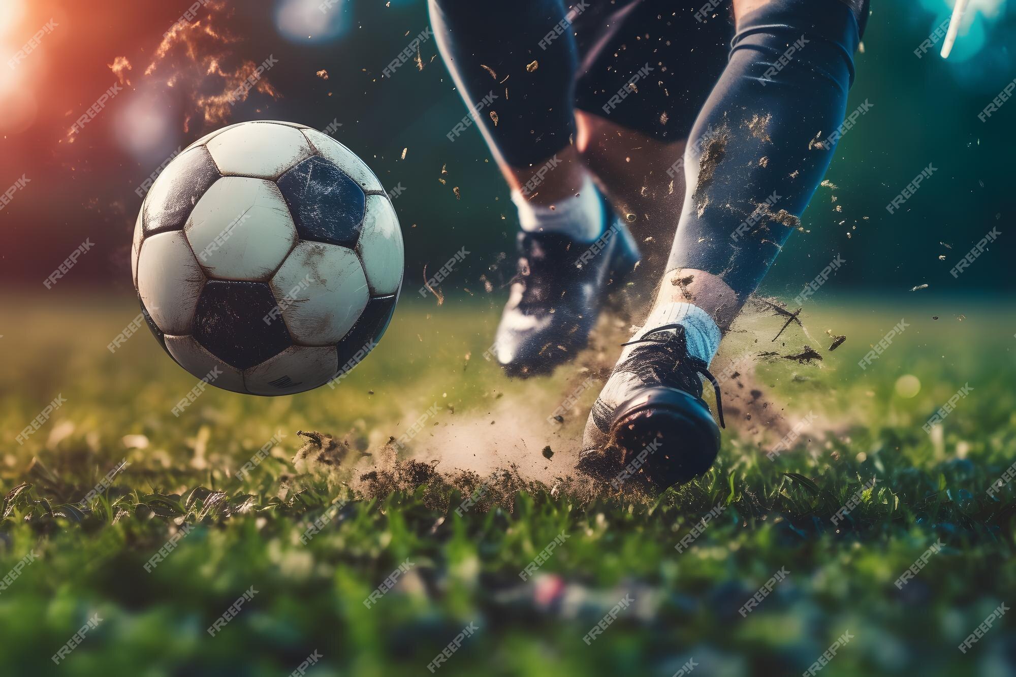 Jogador amador de futebol chuta uma bola Stock Photo - Alamy