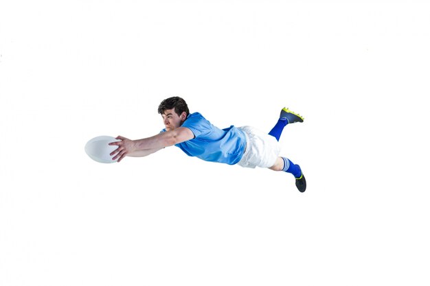 Um jogador de rugby marcando uma tentativa