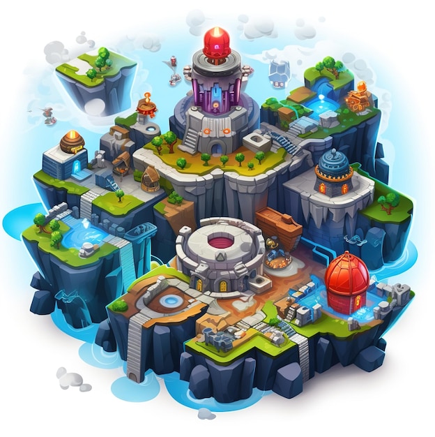 um jogo com a imagem de um castelo e um navio no meio.