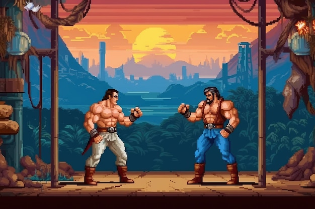 Personagem Do Estilo Pixel Art No Jogo De Jogos. Cena De Jogos Com