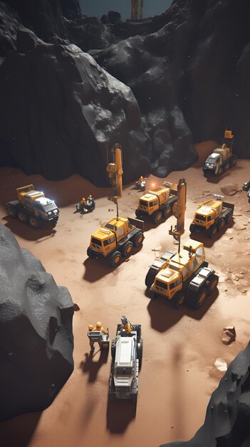 Foto um jogo de veículos minecraft está em um chão escuro do deserto.