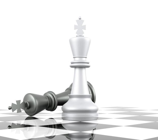 Um jogo de xadrez chega ao fim. o rei está em xeque-mate. renderização  tridimensional