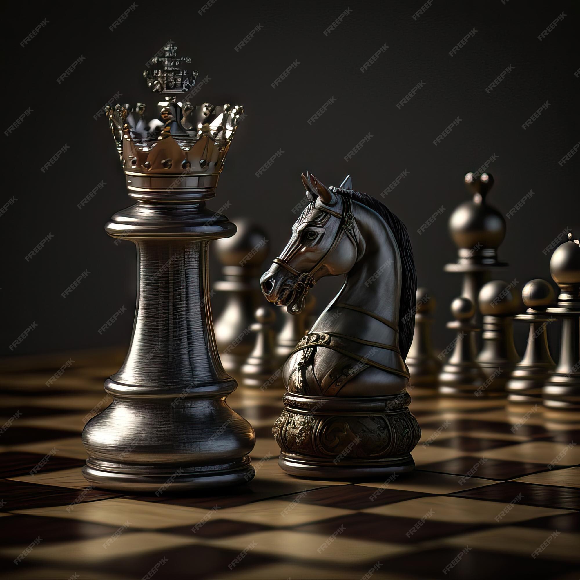 Gold Chess King, Queen e Knight (cavalo) figura no tabuleiro de xadrez [ download] - Designi