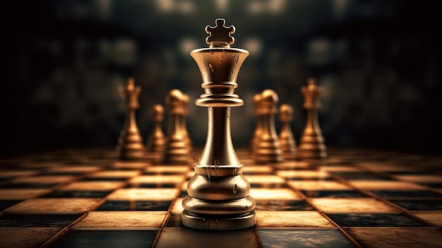 Um jogo de xadrez com uma peça de xadrez na parte de trás e uma peça de  ouro na parte de trás.