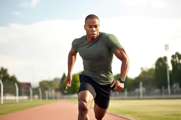 Um jovem a correr numa pista ao ar livre