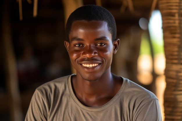 Um jovem africano sorri para a câmera.