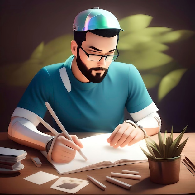 Um jovem artista com um caderno de desenho