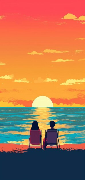 Um jovem casal abraçando-se vendo o pôr-do-sol na praia