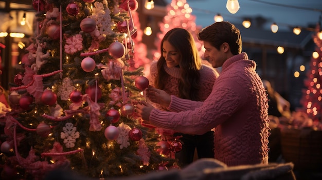 um jovem casal celebra o Natal juntos