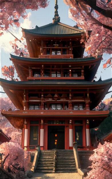 Foto um jovem casal de kimono e a torre yasaka