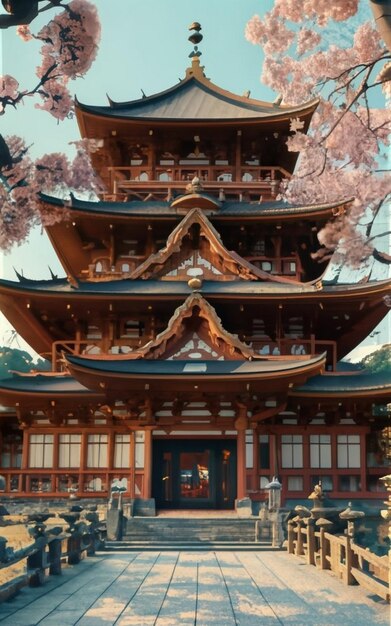 Foto um jovem casal de kimono e a torre yasaka