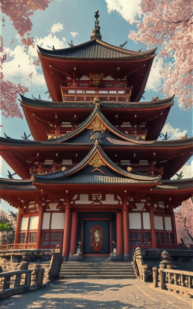 Foto um jovem casal de kimono e a torre yasaka