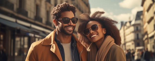 Foto um jovem casal de pele escura feliz, ia generativa.