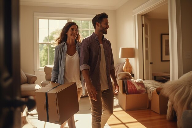 Foto um jovem casal é visto se mudando para uma nova casa