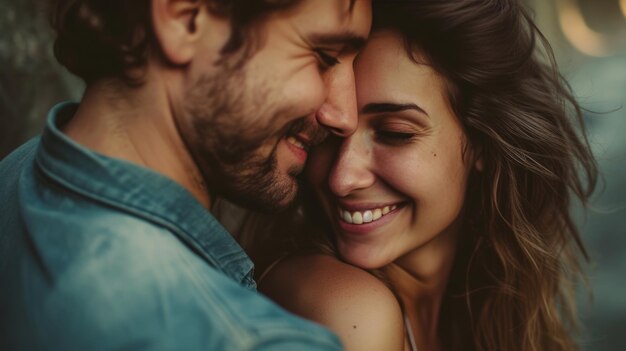 Um jovem casal feliz e alegre apaixonado.