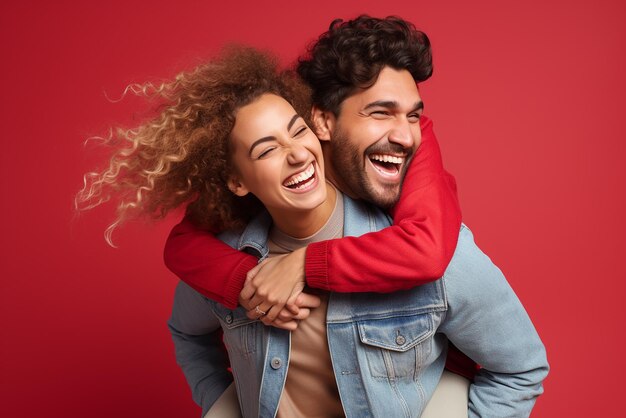 Foto um jovem casal feliz em um fundo isolado de ia generativa