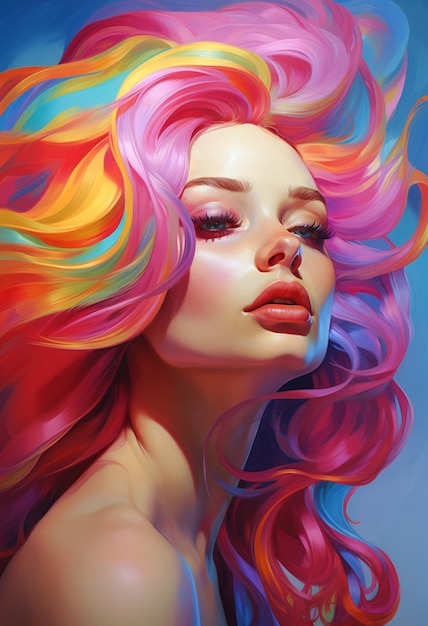 Foto um jovem com cabelos de arco-íris no estilo de artgerm ilustrações inspiradas em pop art