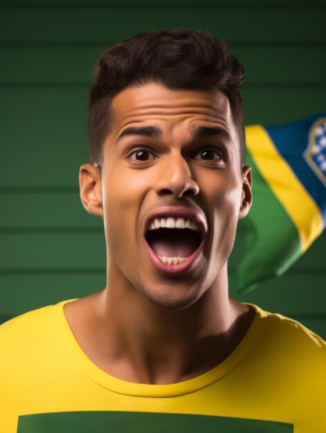 Foto um jovem com traços brasileiros que parece estar chocado.