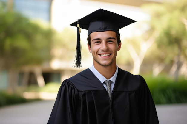 um jovem com vestido de formatura e boné