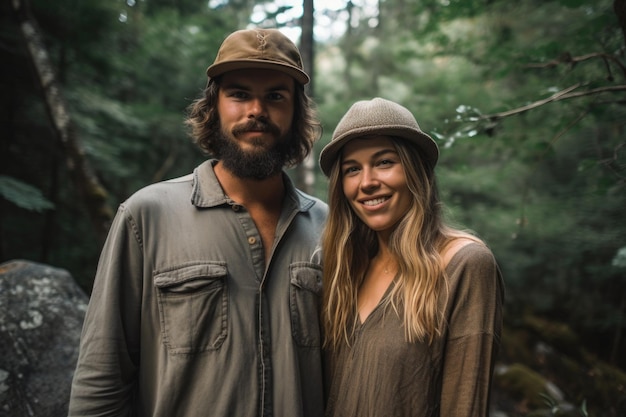 Um jovem e uma mulher juntos na natureza criados com IA generativa