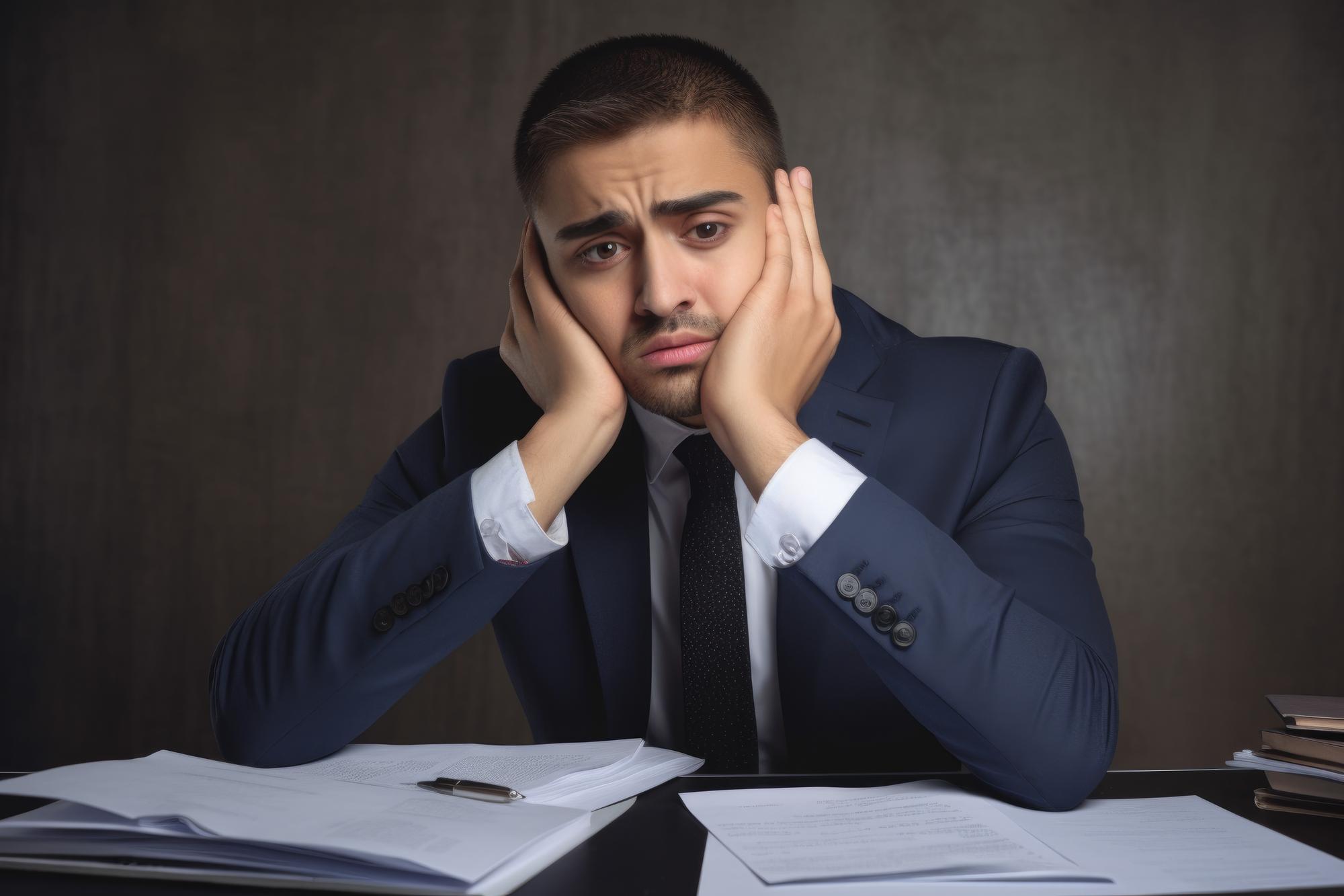 Um jovem empresário parecendo estressado com seus prazos criados com IA generativa