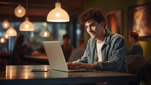 Foto um jovem enquanto digitava no seu portátil, a ia gerou