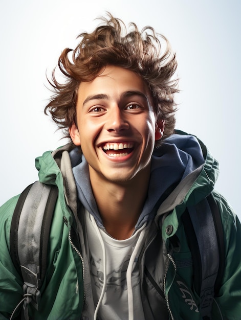 Um jovem estudante feliz em fundo branco transparente