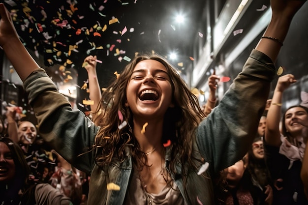 Foto um jovem feliz desfrutando de um festival de rua generativo ai