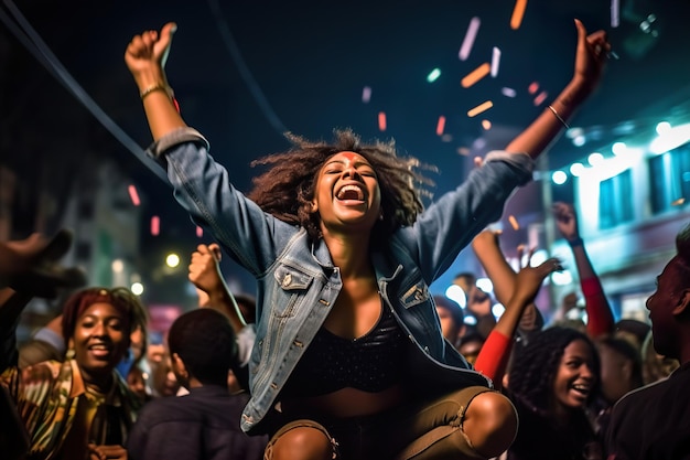 Um jovem feliz desfrutando de um festival de rua generativo ai