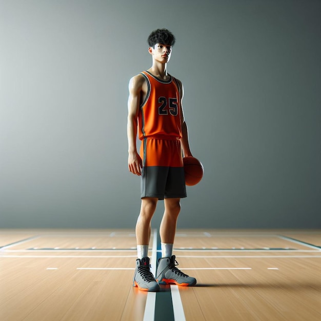 Foto um jovem jogador de basquetebol.