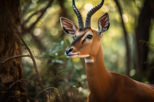 Um jovem macho impala na floresta