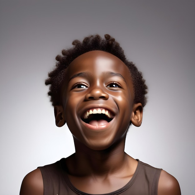 Um jovem negro sorridente olhando para cima.