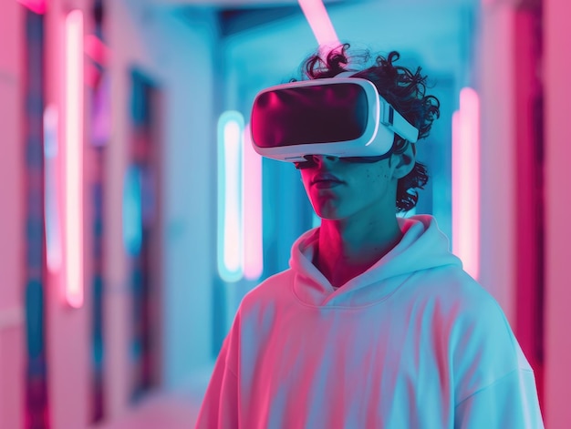 Um jovem usando óculos VR