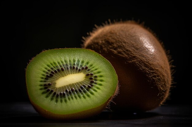 Um kiwi com as sementes no centro