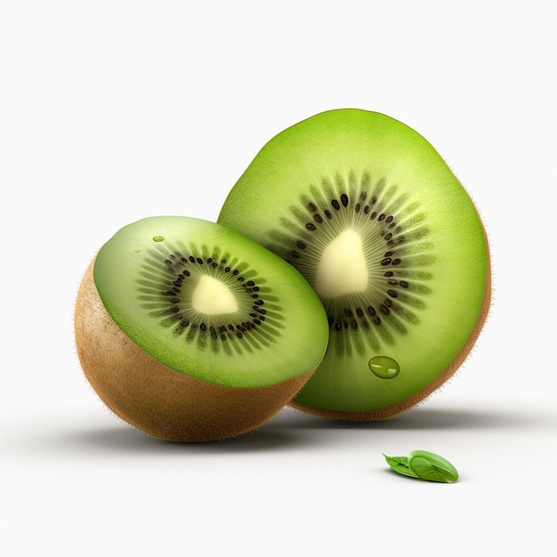 Um kiwi com uma folha