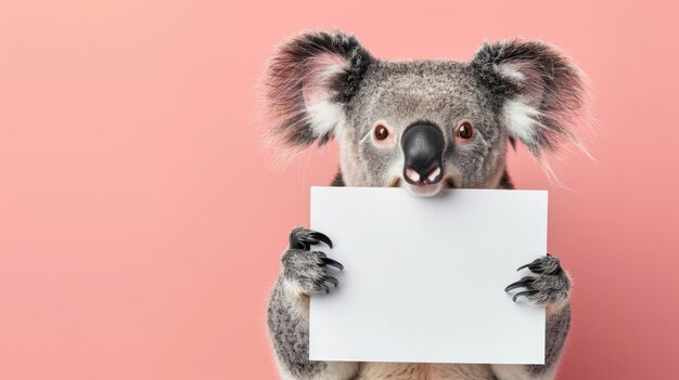 Foto um koala segurando um sinal que diz 