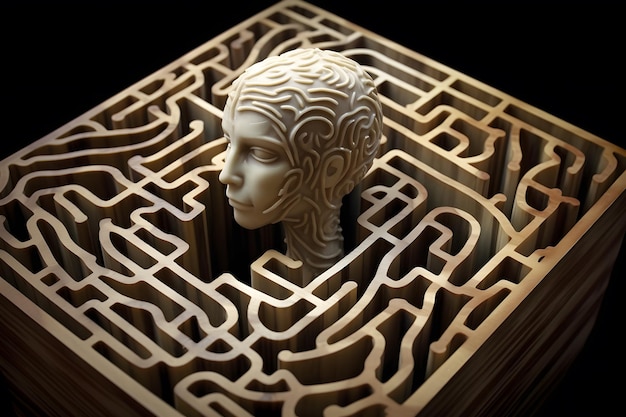 Foto um labirinto com uma cabeça que diz 'eu não sou uma mulher'