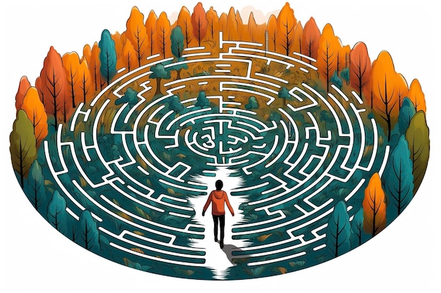 Foto um labirinto com uma pessoa no centro