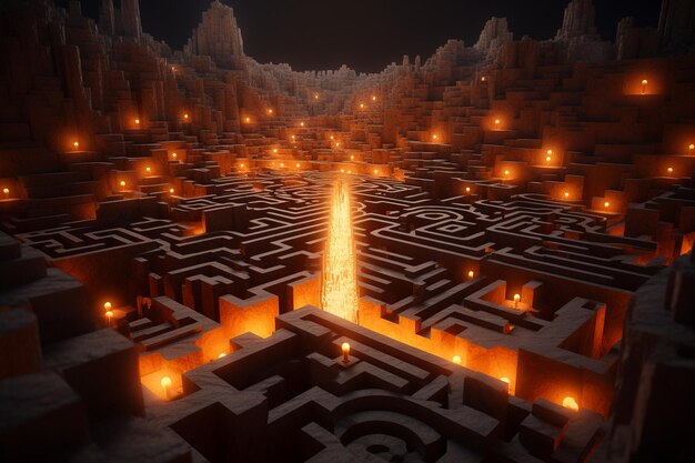 Foto um labirinto labiríntico com um único caminho que leva a 00272 02