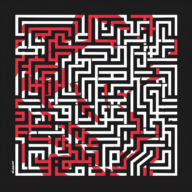 um labirinto preto e branco com letras vermelhas e a palavra labirinto
