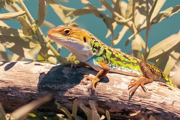 Um lagarto a tomar o sol quente, absorvendo os raios pacificamente.