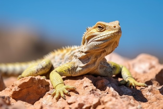 Um lagarto a tomar sol numa rocha do deserto